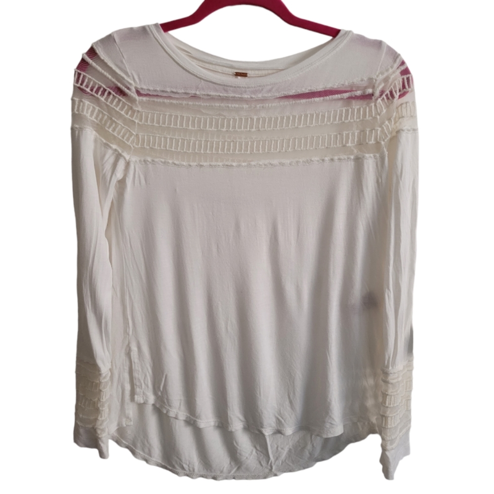 Free People Sheer‎ White Top, long sleeve